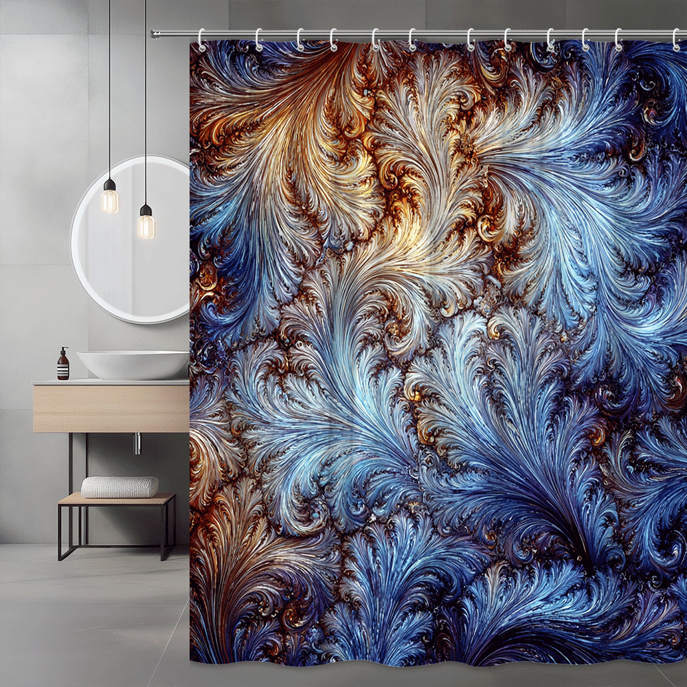 Blue Brown Abstract Floral Shower Curtain, Swirl Print