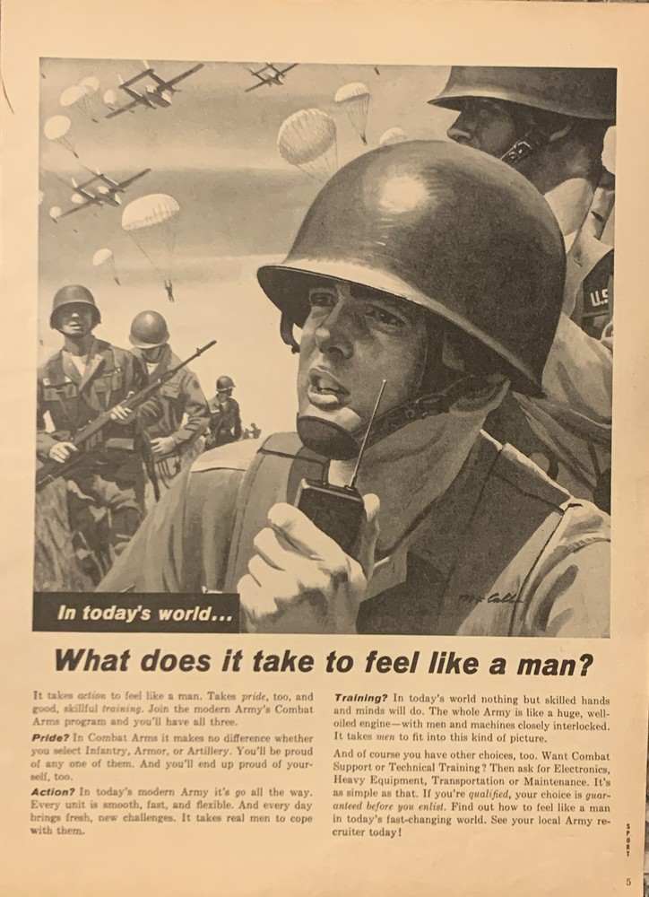 1963 US Army Recruiting PRINT AD Paratrooper Combat & Arms Feel Like Man VTG 60s