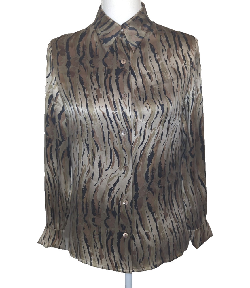 Equipment femme Silk Blouse XS Long Sleeve Animal Print Women's Collared Brown