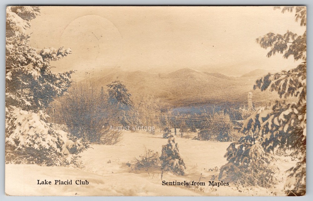 RPPC NY Snowy Lake Placid Club 1911 Matching Cancel Real Photo Postcard