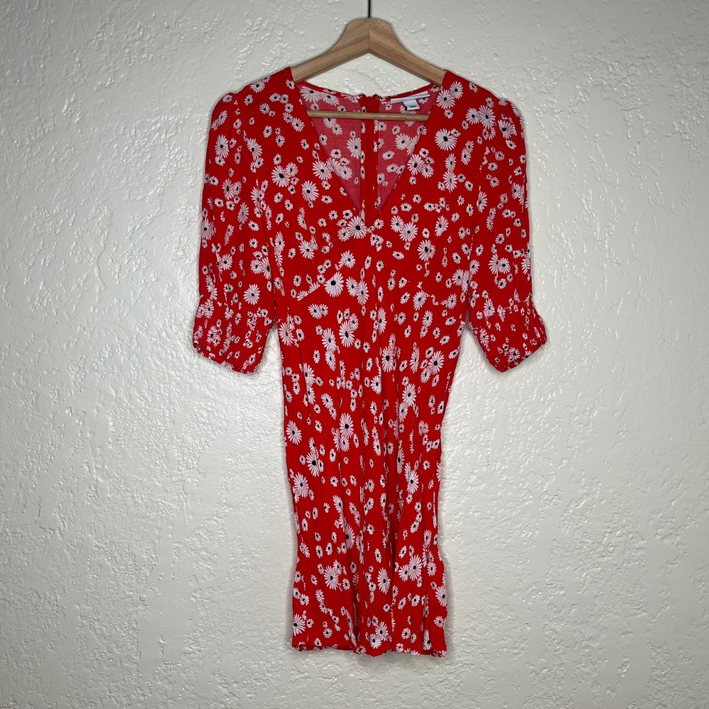 Rixo for Target Women's Red Daisy Floral Puff Sleeve V-Neck Mini Dress Size 4