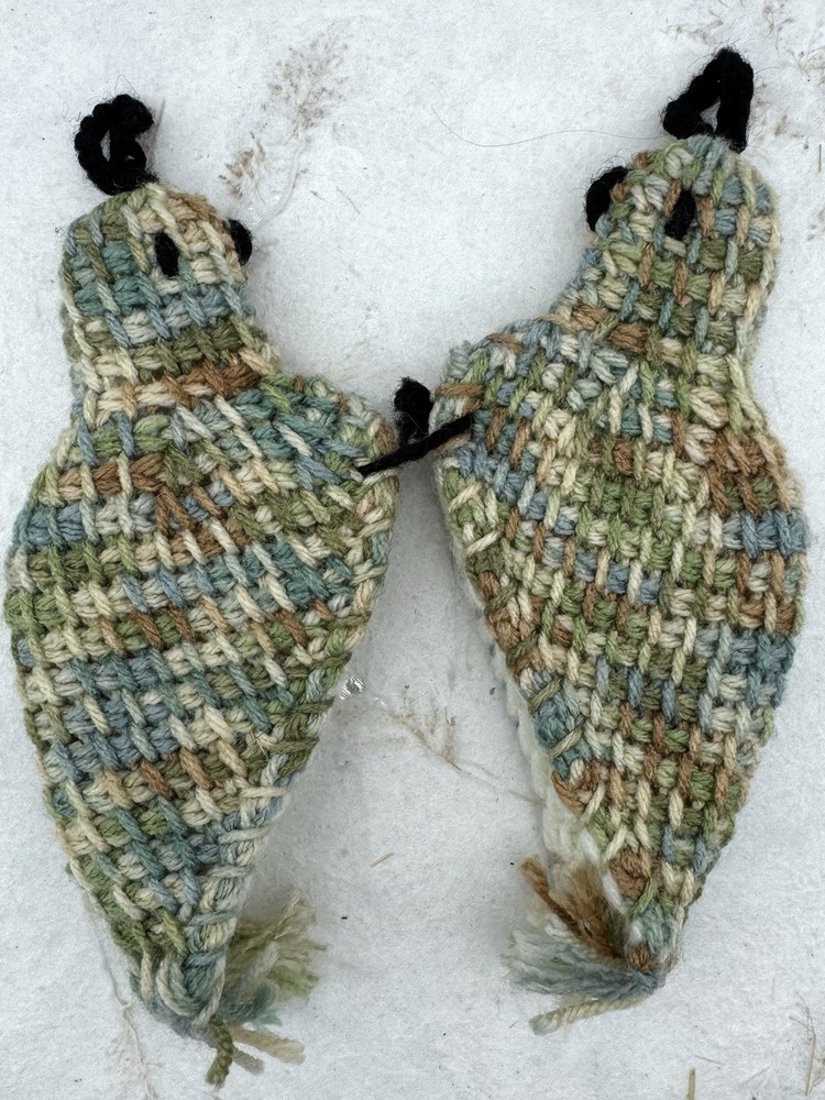 VTG Retro Crochet Quail Cast Iron Pot Holder Handle Cover Set Of 2 Grandma Core