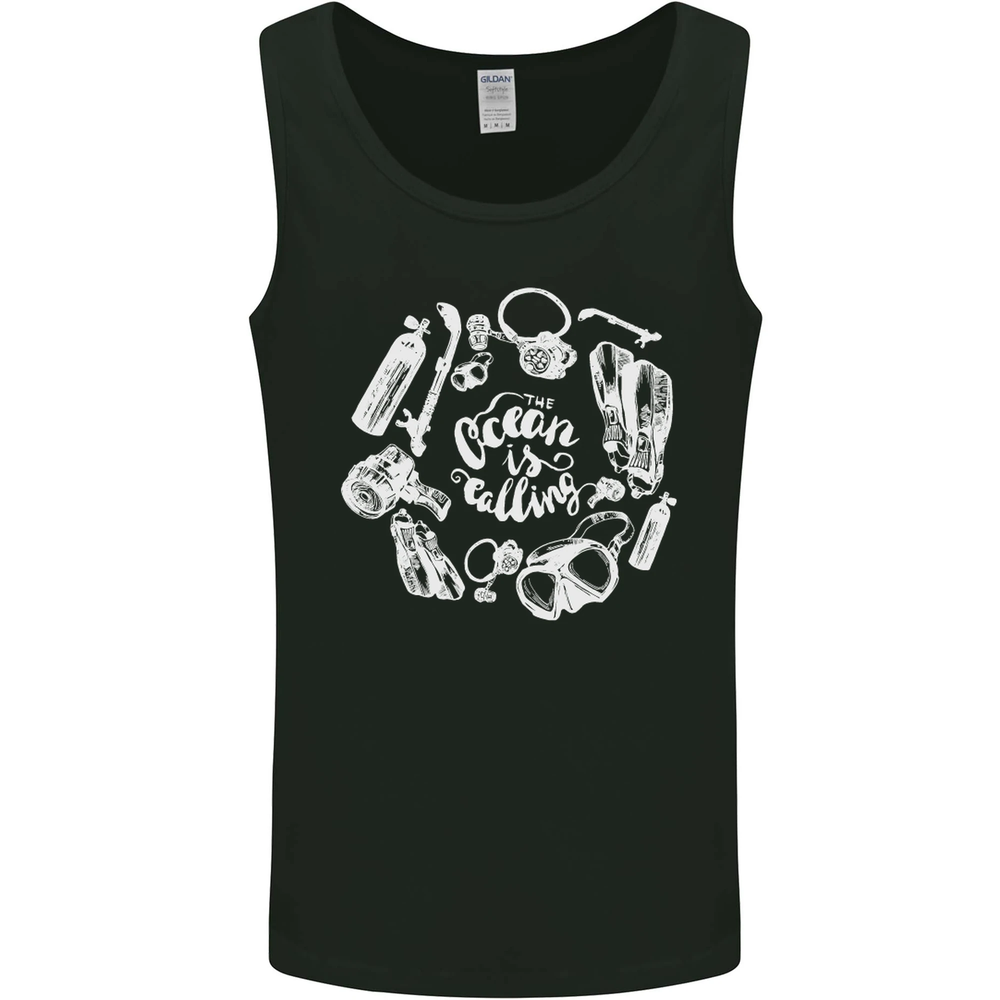 The Ocean Is Calling Scuba Diving Diver Mens Vest Tank Top