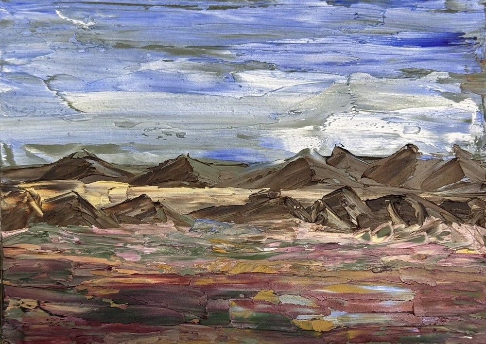 ACEO Original Oil Painting, Landscape Abstract Art, ATC, Handmade, Sky Forest-image