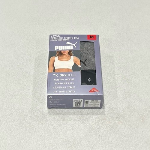 Puma Women's 2-Pack Square Neck Seamless Sports Bra, Black/Gray, Size M