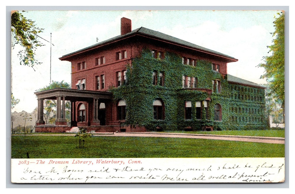 Waterbury CT Connecticut The Bronson Library Posted 1908 UDB Postcard