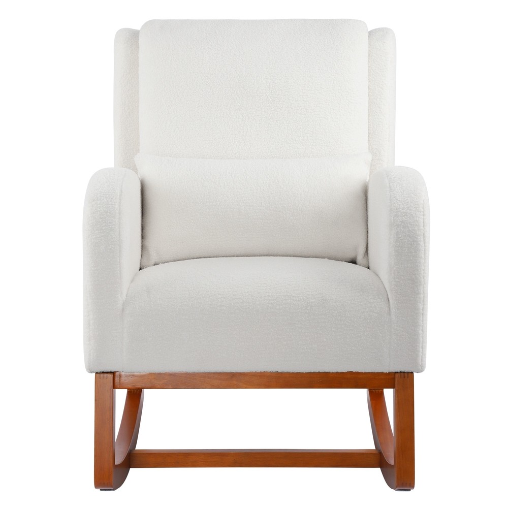 Nursery Rocking Chair High Back Armchair with Side Pocket Rubber Wood Legs and