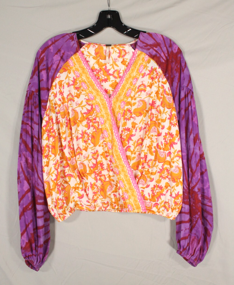 FREE PEOPLE Multicolor CRUISIN' TOGETHER Floral SURPLICE STYLE Blouse/Top Sz S