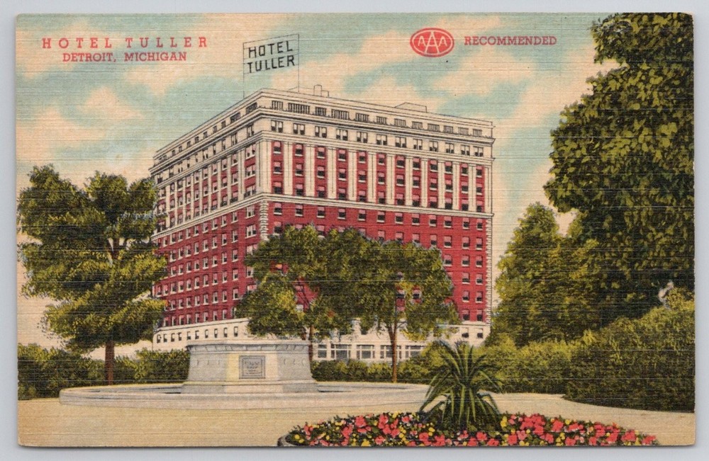 Hotel Tuller Detroit Michigan Linen Postcard AAA Recommended Vintage Curteich