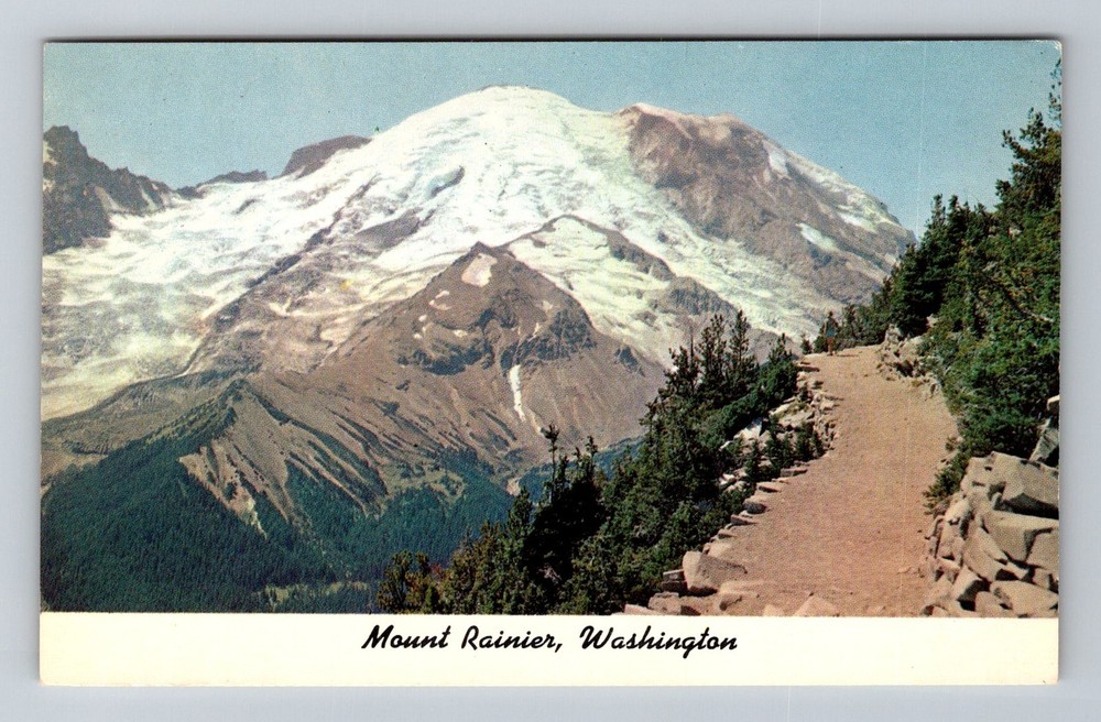 Mount Rainier, WA-Washington, Burroughs Trail Shadow Lake View Vintage Postcard