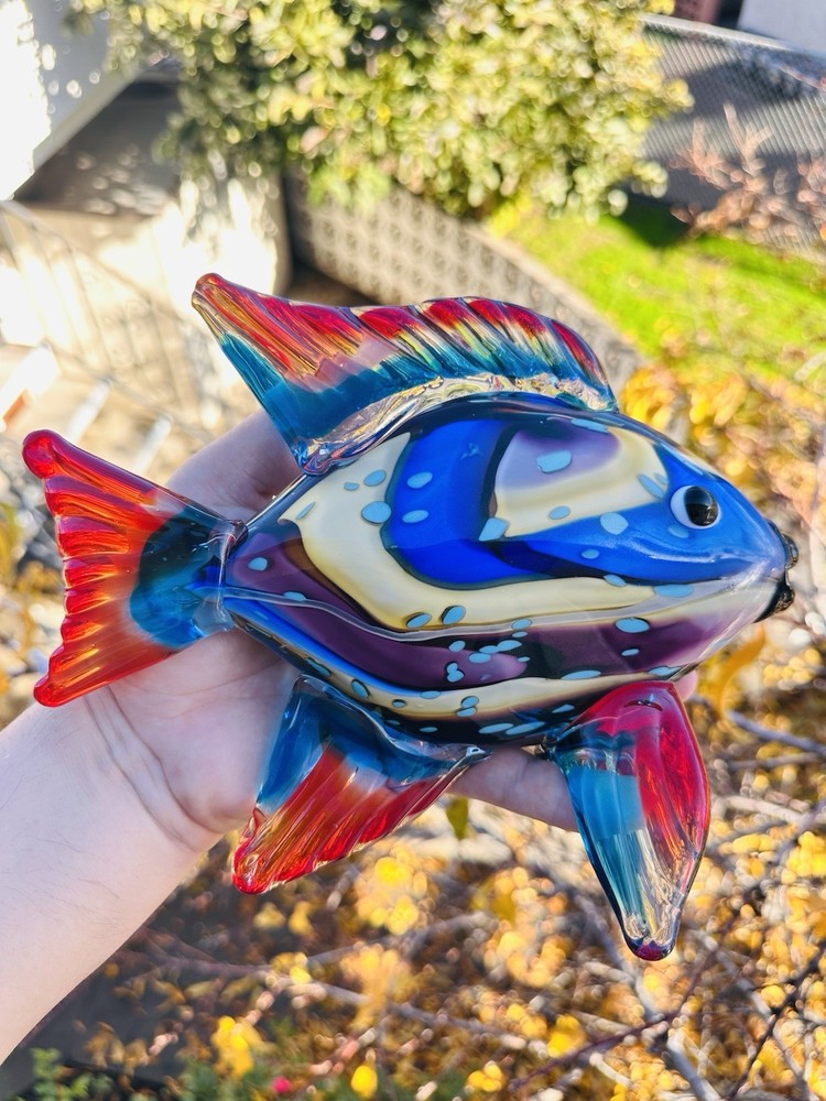 Art glass multicolor fish figurine decorative glossy