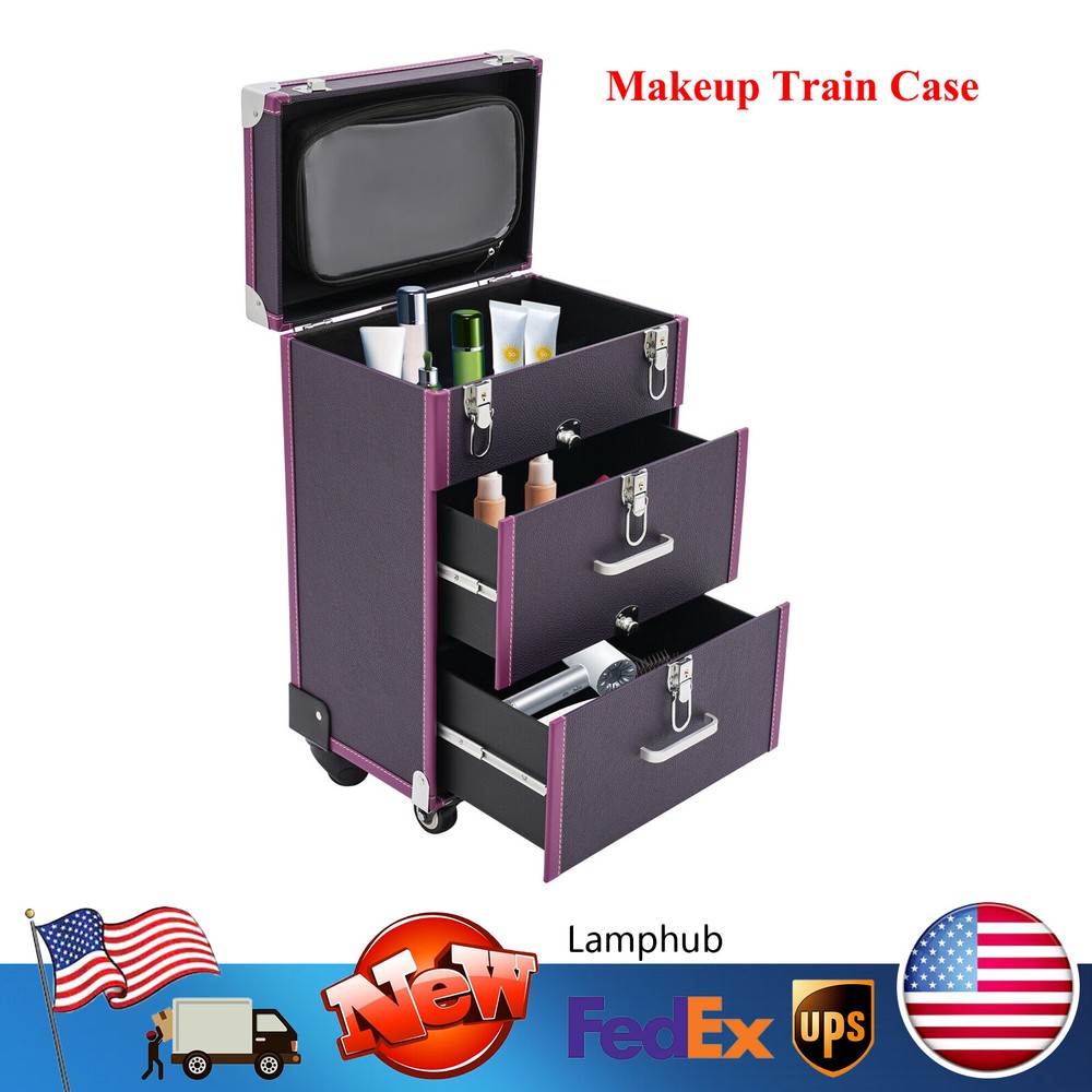 Professional Makeup Train Case Rolling Cosmetic Travel Organizer Suitcase