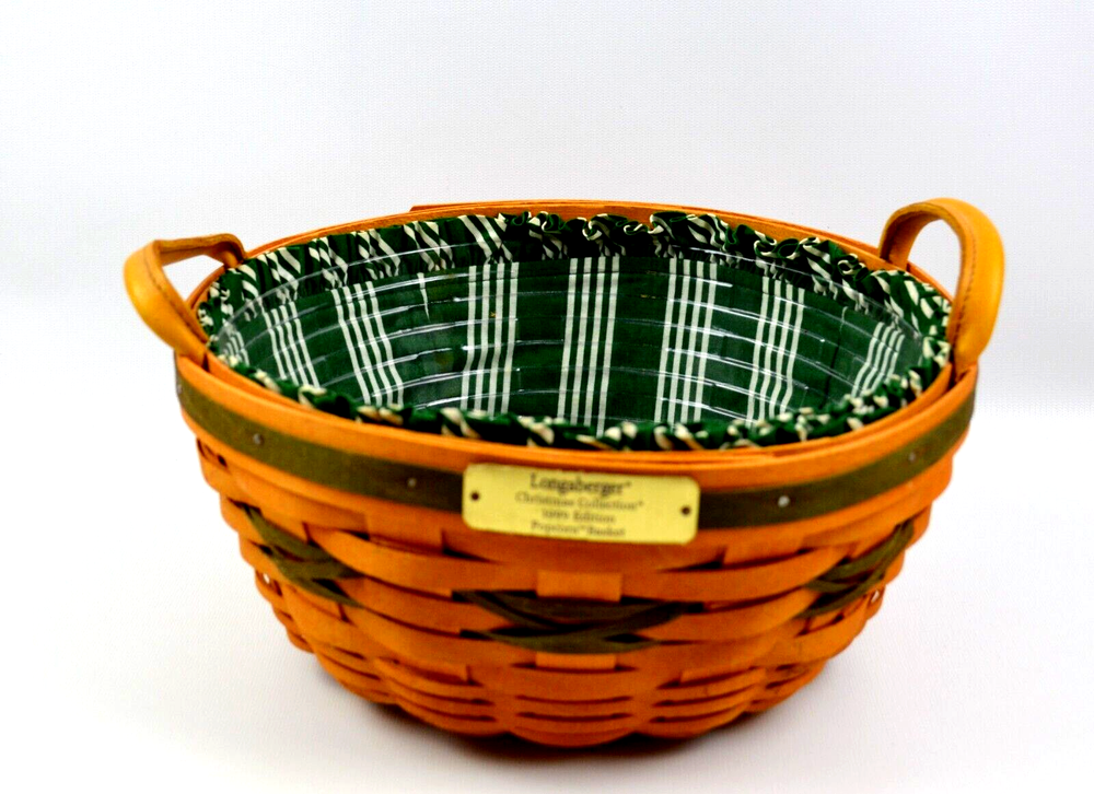 Longaberger Christmas Collection 1999 Edition Popcorn Basket Green Accent Weaves-image