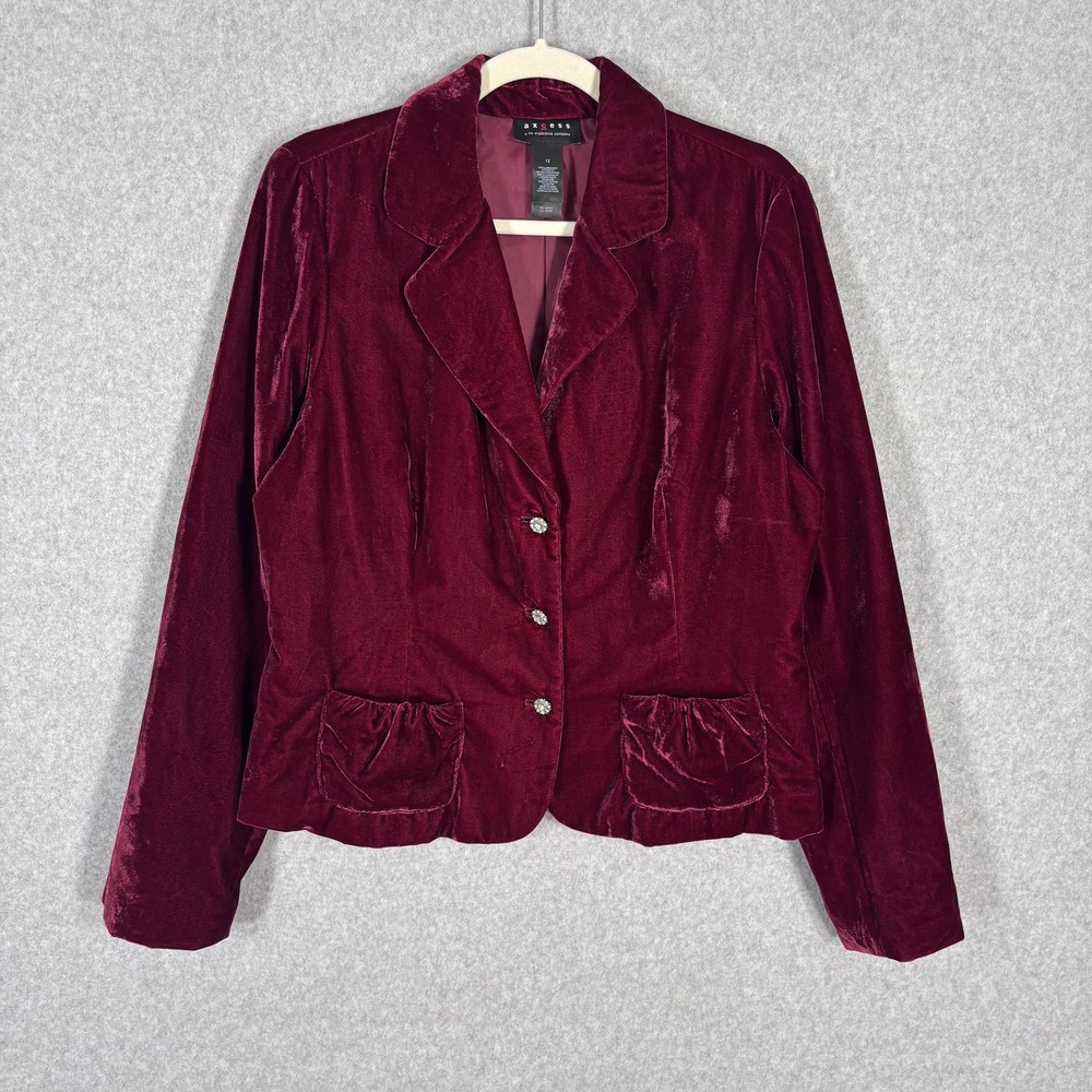 Velvet Blazer Size 12 Burgundy Tailored Pockets Academia Regency Whimsigoth