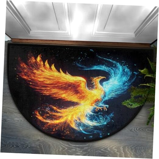 Half Round Door Mat Indoor Entrance Low Pile Non Abstract Fire Water Phoenix