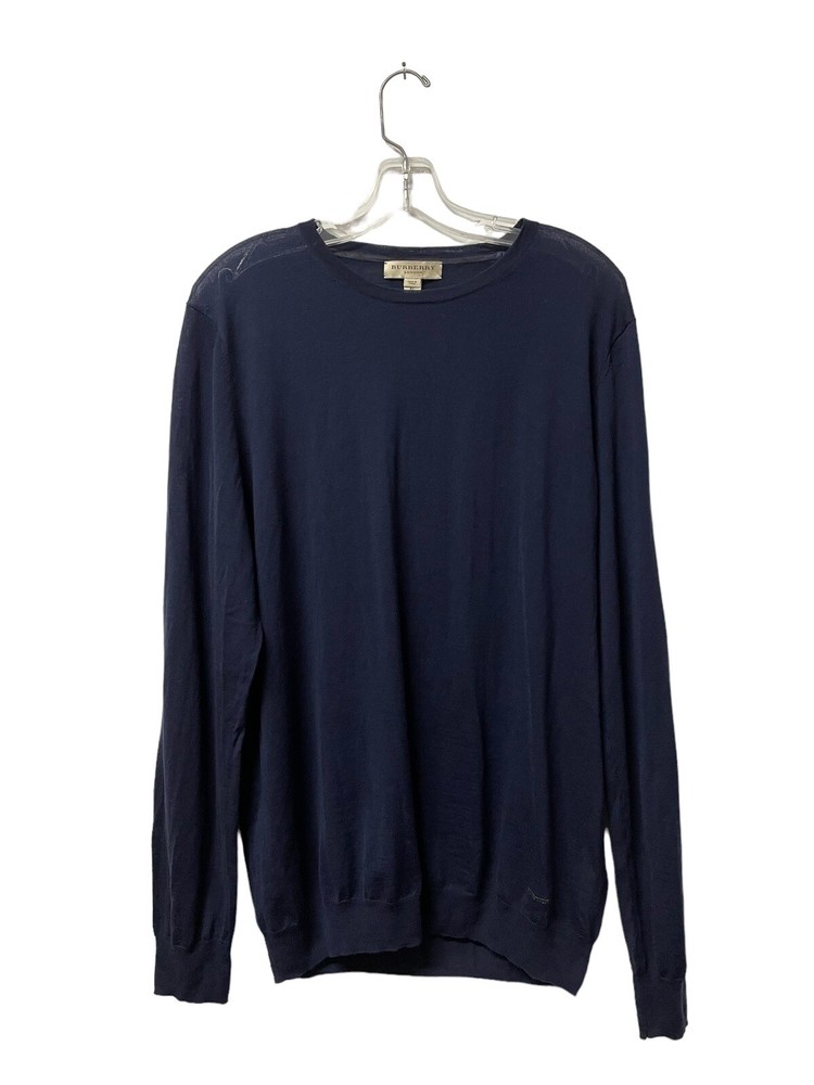 Burberry London Mens Superfine Lightweight Wool Blue Crew Neck Sweater Size XL