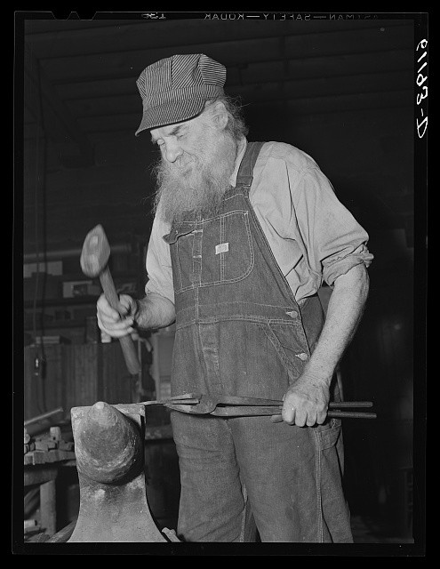 Photo:Benton Harbor Michigan House of David Blacksmith 1940s Man at Anvil