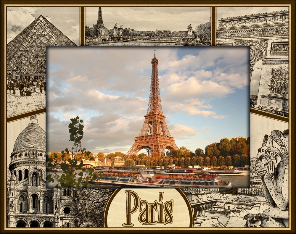 Paris France Laser Engraved Wood Picture Frame Landscape (4 x 6)