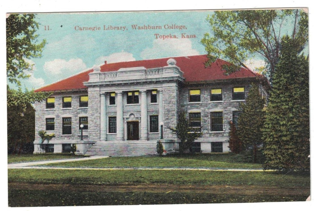 Antique 1910 Carnegie Library Washburn College Topeka Kansas Postcard