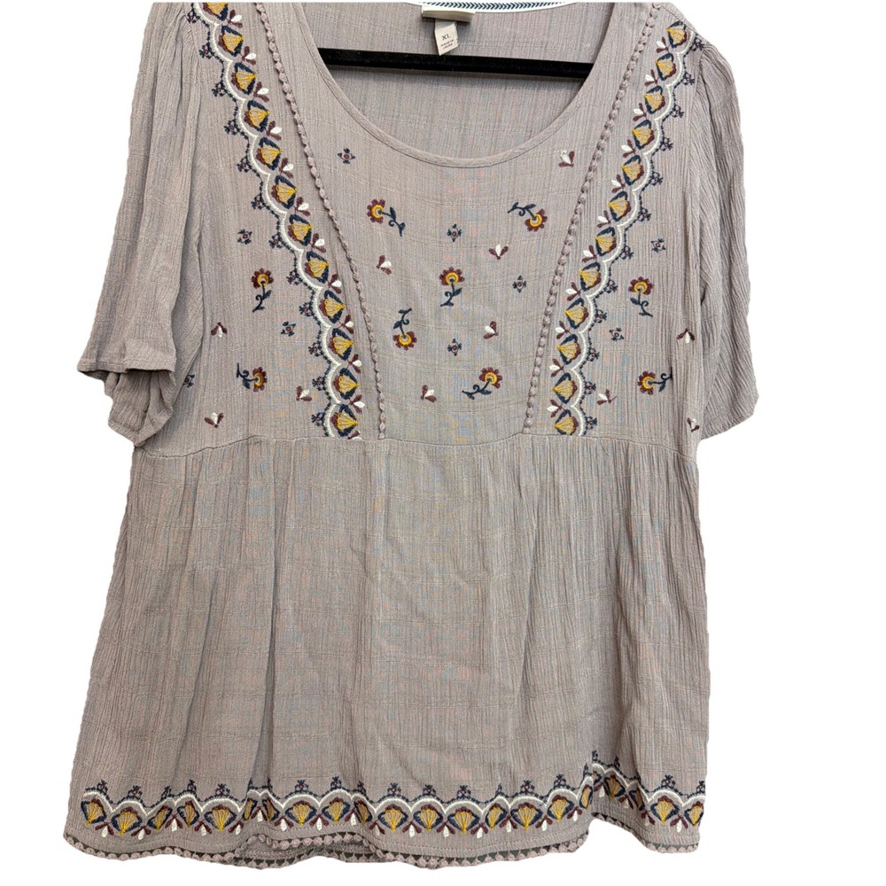 Women's Flutter Short Sleeve Embroidered Top - Knox Rose Dusty Purple S