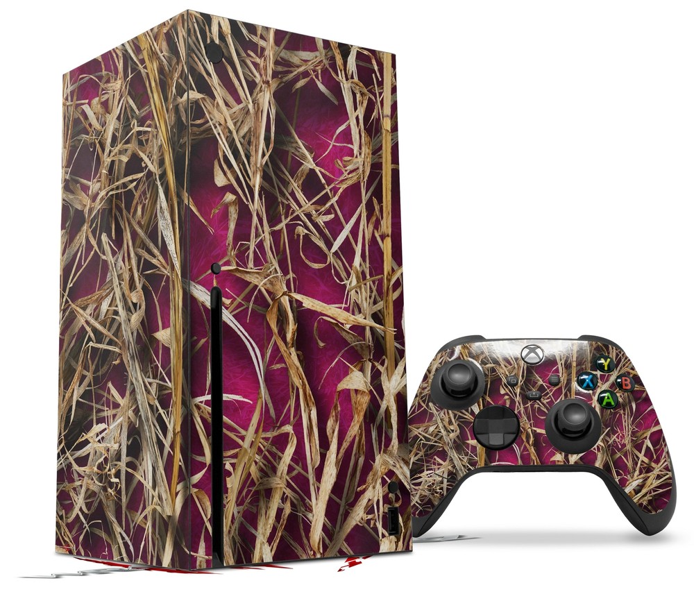 Skin Set for XBOX Series X WraptorCamo Grassy Marsh Camo Neon Fuchsia Hot Pink