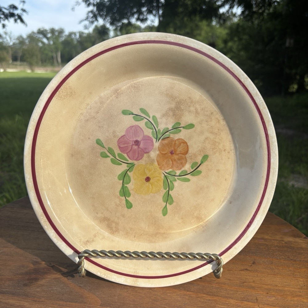 Vintage Blue Ridge Southern Pottery Pie Plate , Hand Painted, Beautiful Crazing