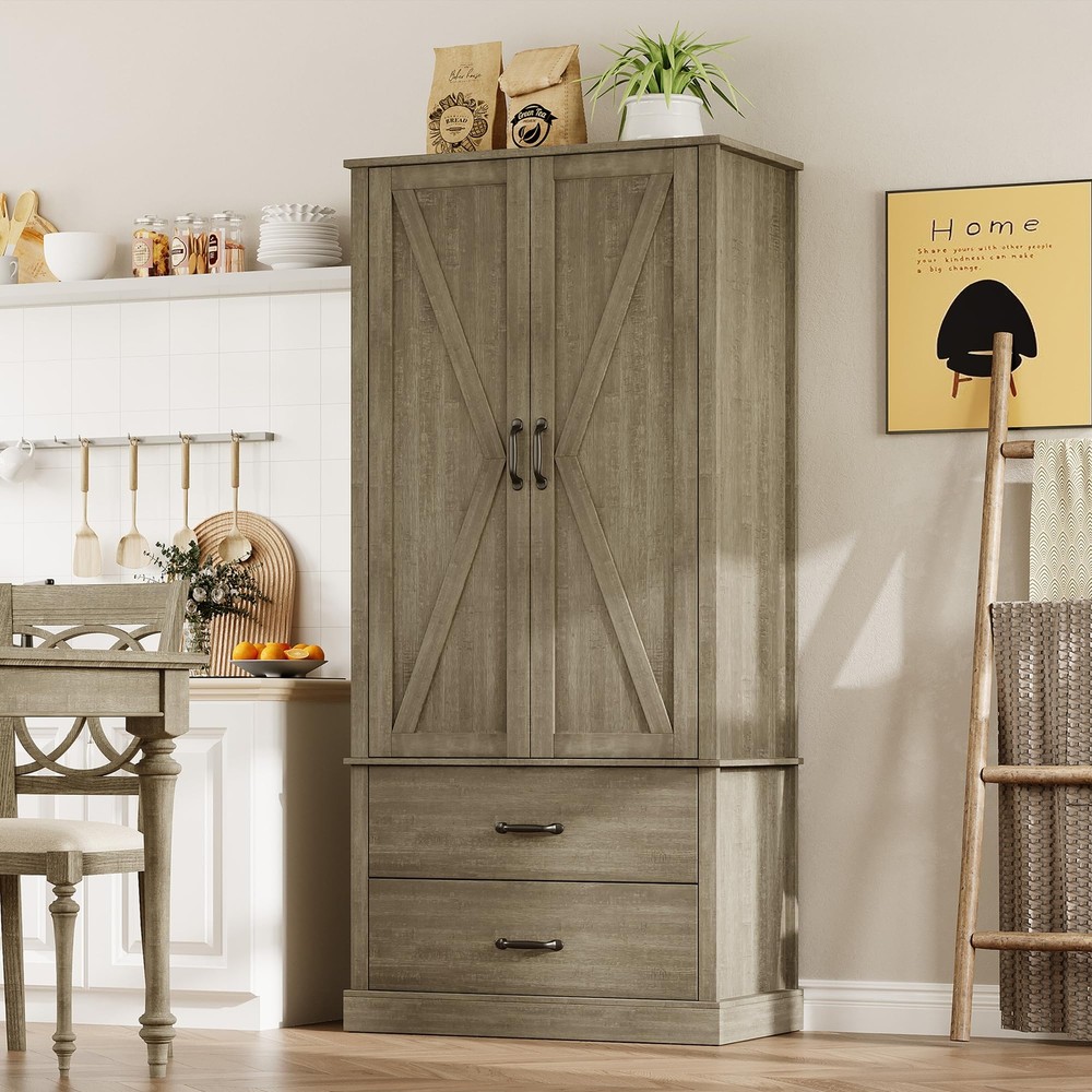65' Tall Kitchen Pantry Cabinet Freestanding Storage Cabinet with 2 Large Drawer