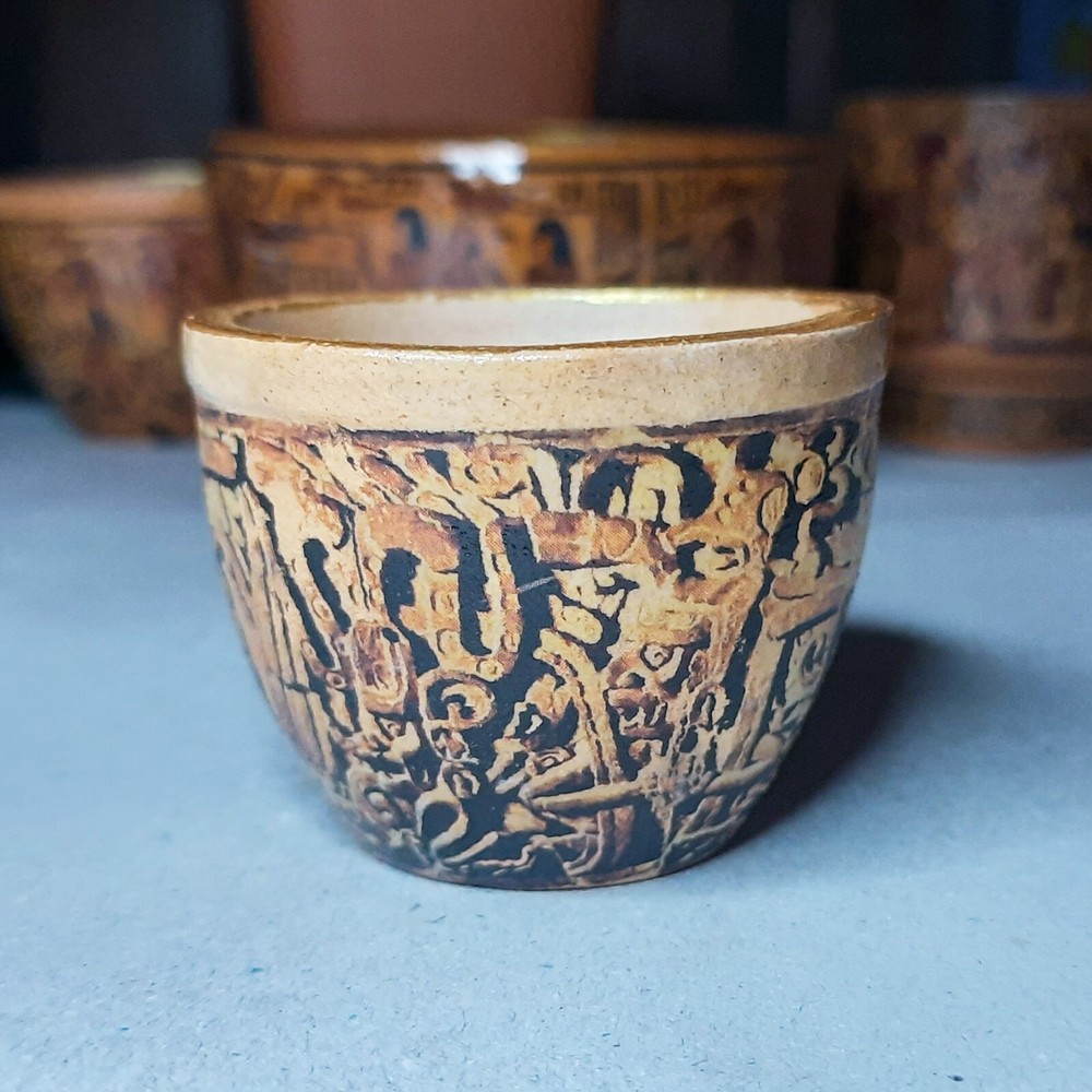 Mexican Pottery Museum Replica Mayan Mural Printed Miniature Vase