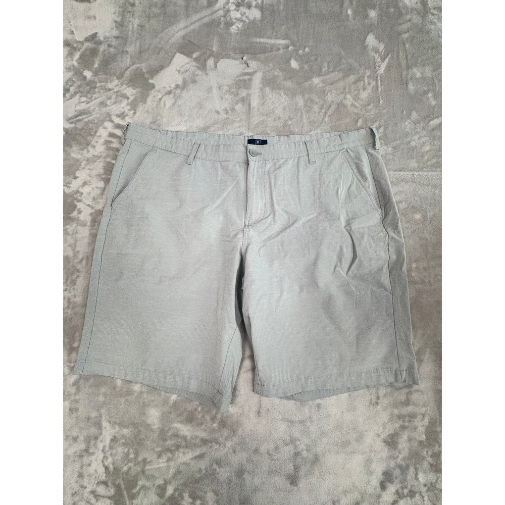 George Men's Gray Gingham Flat Front Shorts Size 42 Waist Stretch Casual Khaki