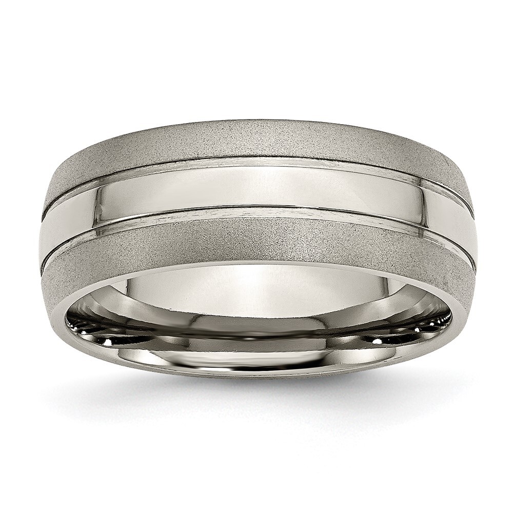 Titanium Brushed and Polished 8mm Grooved Band Ring Size 8 for Men 4.07gm