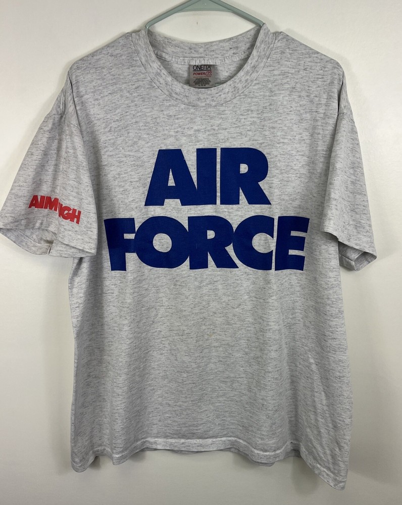 Vintage 90s USAF Air Force Military Gray T-Shirt Size XL Oneita Tag Aim High