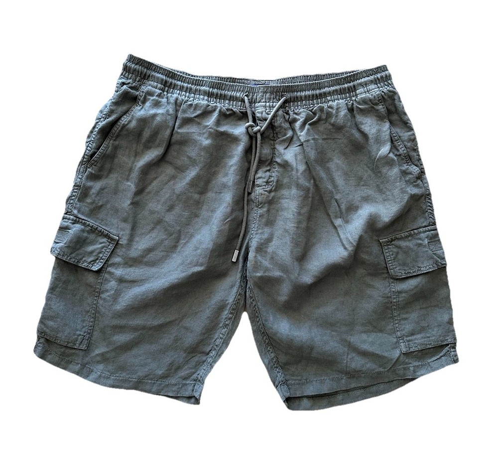 Vilebrequin Mens All Linen Cargo Baggy Shorts Olive Organic Size XXXL EUC Rare