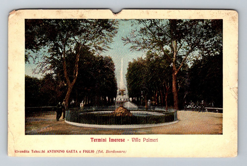Italy- Himera Sicily Villa Palmeri Fountain Old Postal PC Vintage c1913 Postcard