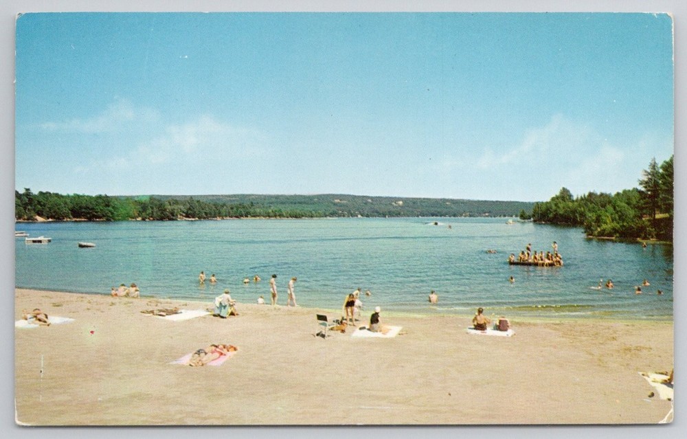 Webster Lake Beach MA Postcard 1950s Plastichrome Souvenir Corp