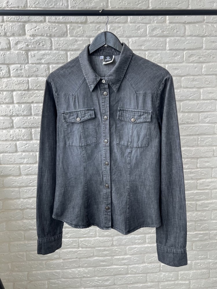 Versace Vintage Gray Logo Denim Button Western Shirt Women's Size XL