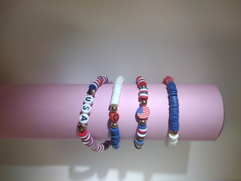 USA Flag Themed Handmade Clay Bead Bracelets for Kids  