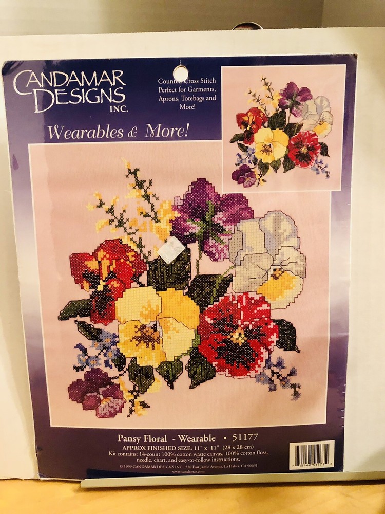 Pansy Floral Wearable Counted Cross Stitch Kit # 51177 (Candamar Designs, 1999)