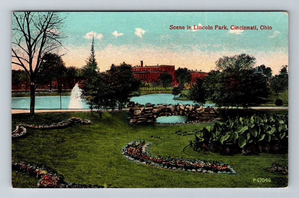 Cincinnati, OH-Ohio, Lincoln Park Fountain Lagoon Garden Scene Vintage Postcard