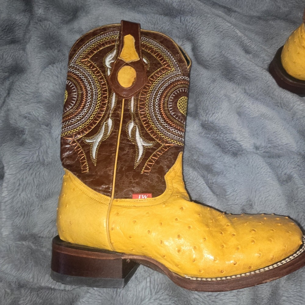 Western Boots Unisex Ostrich Jhonn Waynee Yellow Gold Mens 6.5 Ladies 8
