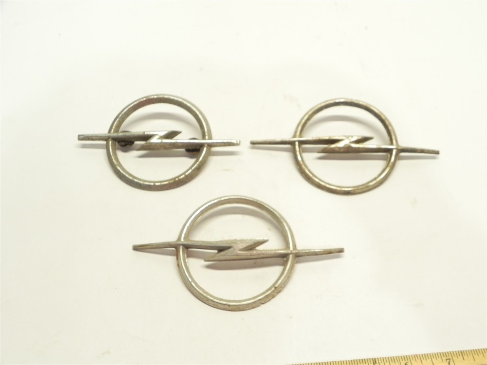 VINTAGE LOT OF 3 OPEL BLITZ EMBLEMS BADGES MANTA USED WORN PRE-OWNED