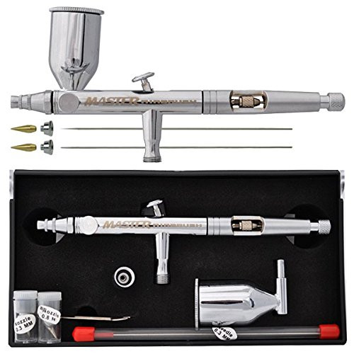 Master Airbrush SB88 Pro Set Dual-Action Side Feed Airbrush Kit with 3 Nozzle...