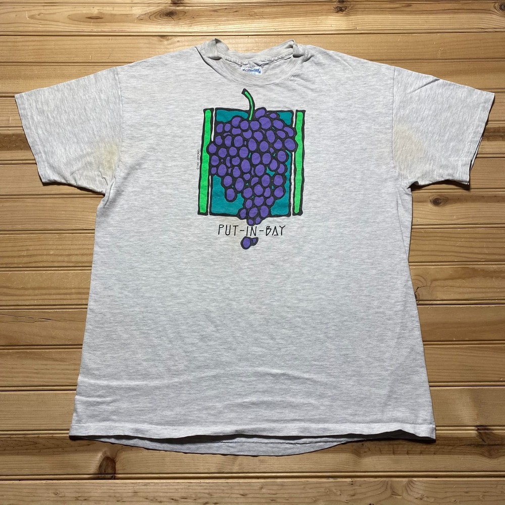 Vintage 1991 Put-In-Bay Grapes Winery Graphic Heather T-Shirt USA Made - Large