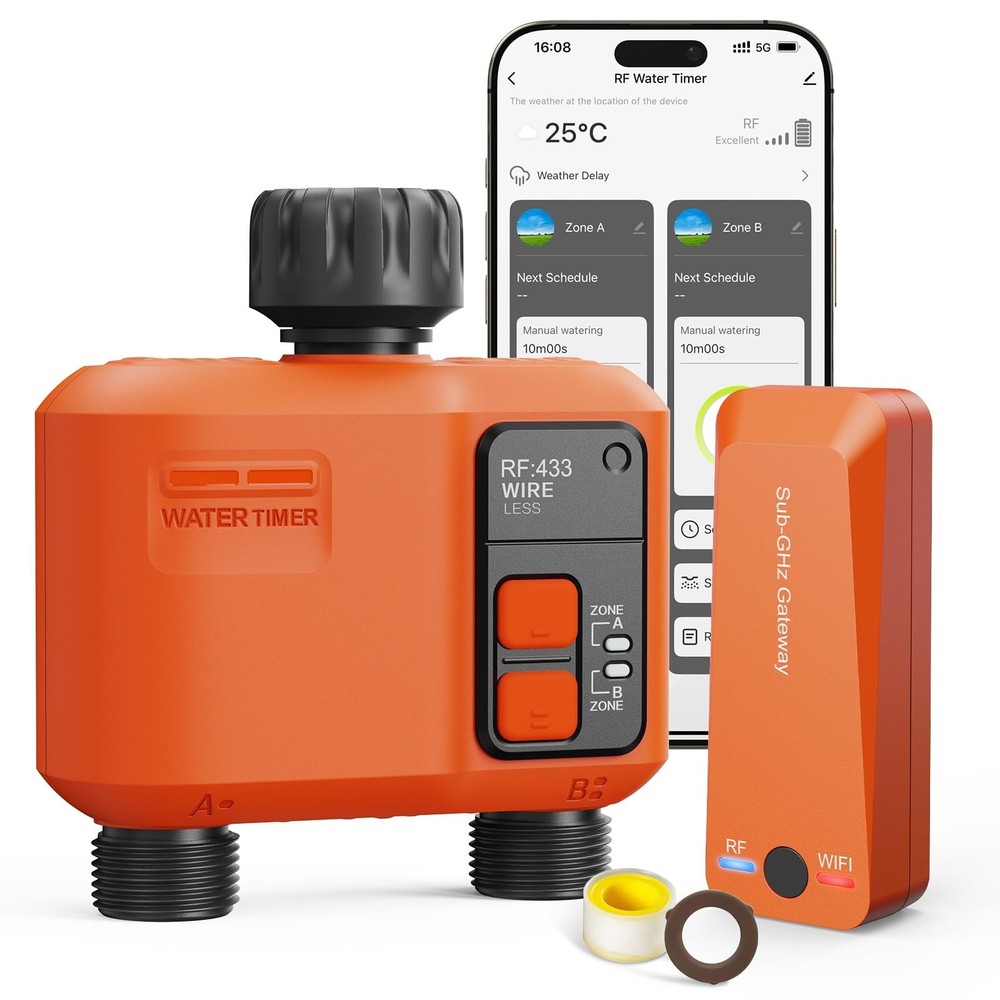 Smart WiFi Water Timer for Garden Hose – 2-Zone Control with 984 ft Range