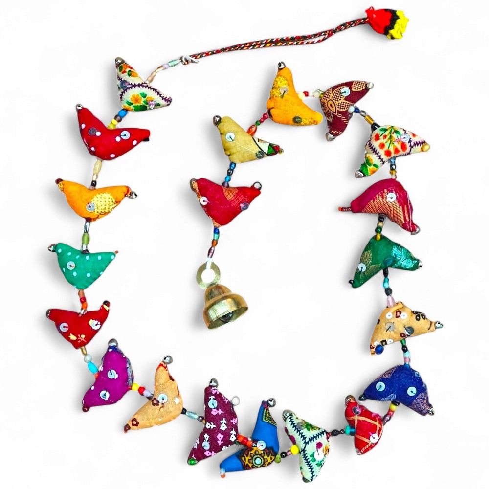Handmade Colorful Bird Hanging | Indian Boho Decor | Door Wall Hanging Bell