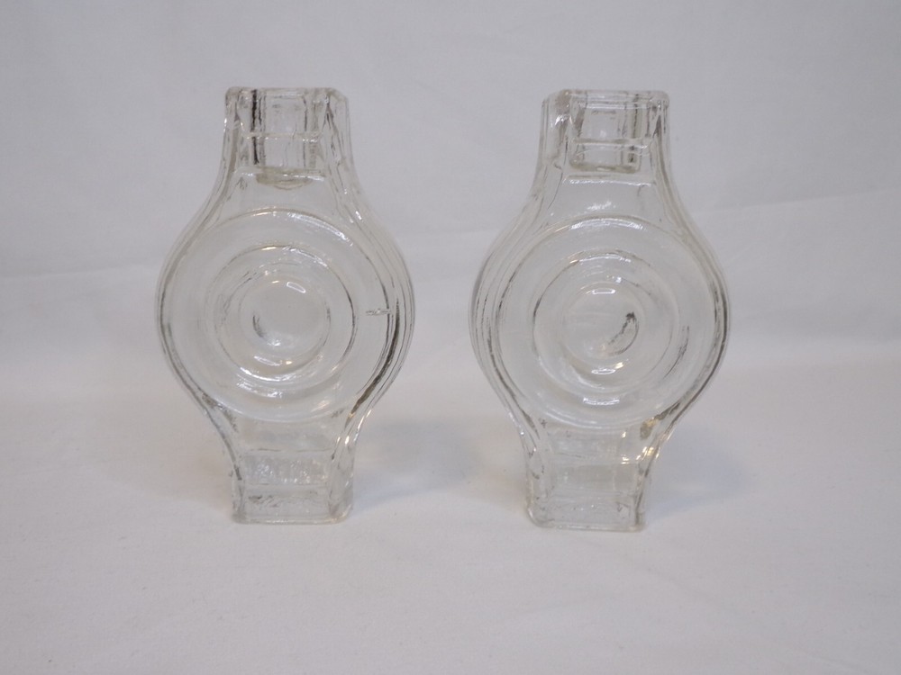 Rare Infinite Round Solid Glass Candle Stick Holders Pair