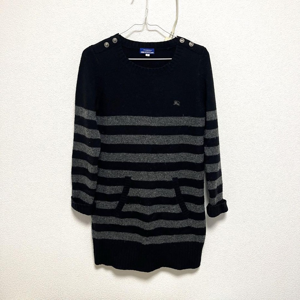 Burberry Blue Label Black Gray Stripe Knit Sweater Size 38 Used