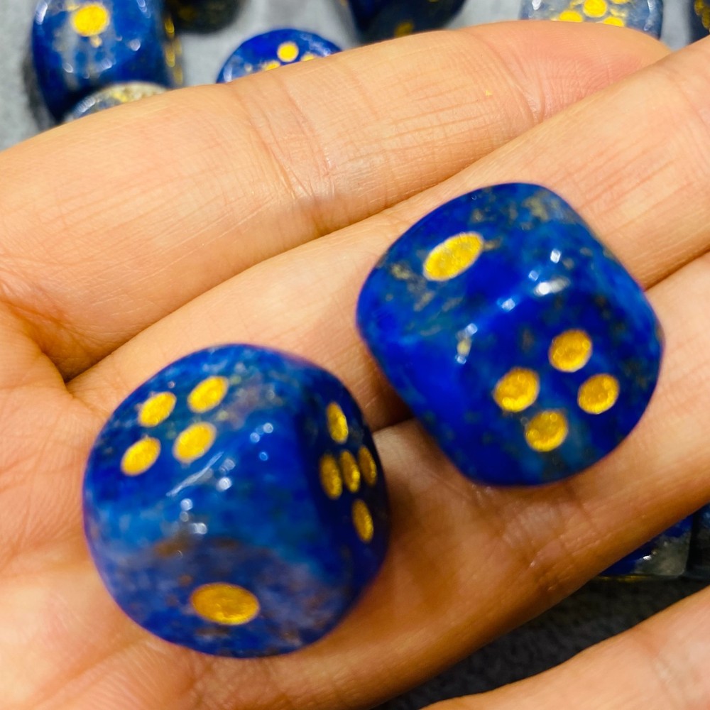 A++ Natural Lapis lazuli Hand Carved dice Quartz Crystal Reiki Healing gift 2PC