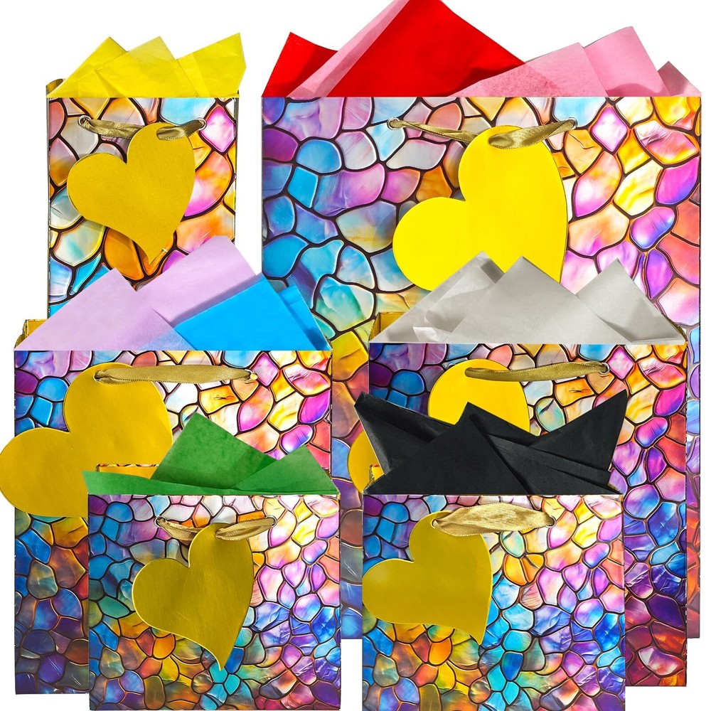 Paquete de 6 bolsas de regalo con patrón de concha marina en relieve con asas bolsas de regalo surtidas con...