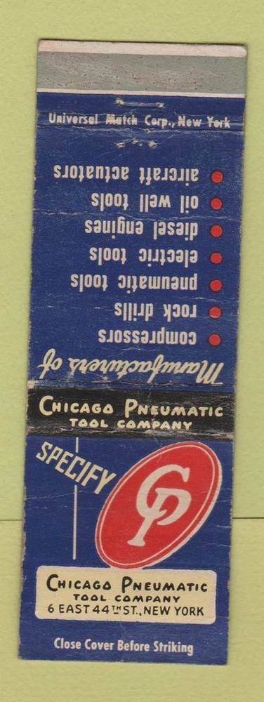 Matchbook Cover - Chicago Pneumatic New York City WORN