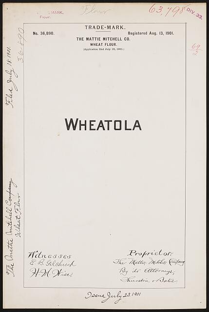 Photo:[ The Mattie Mitchell Co. for Wheatola brand Wheat Flour]